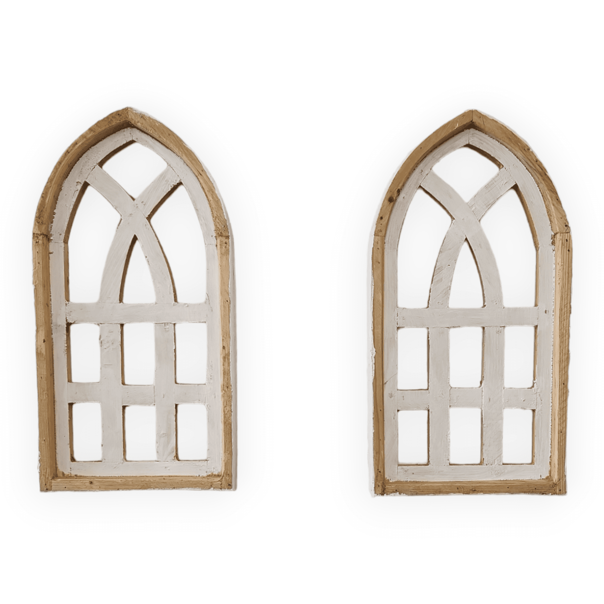 Set of 2 Mini White Waters Cathedral Wood Window - The Mini Whitewaters Cathedral Window wall windowsRanch Junkie